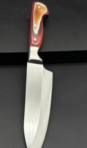Professional Japanese Chef Knife with Werzalit Handle, Handmade Santoku Kitchen Knife for Cooking, Butcher and Culinary Use