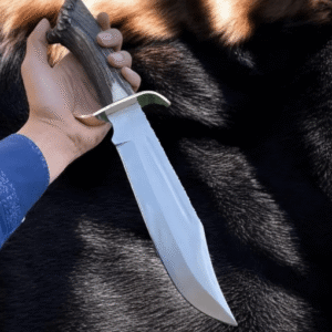 Handmade Carbon Steel Bowie Knife – Stag Antler Handle | Hunting & Survival Knife with Sheath