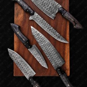 Handmade Damascus Steel Kitchen Knife Set: Wood Resin Handles Christmas Gift for Him